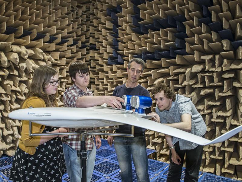Acoustical Engineering students testing their design in the anechoic chamber